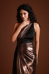 One-Shoulder Metallic Drape Gown