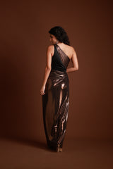One-Shoulder Metallic Drape Gown