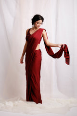 Hand Embroidered Red Pre-Drapped Saree