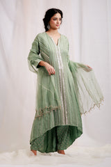 Hand Embroidered Organza High-Low Anarkali Set
