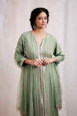 Hand Embroidered Organza High-Low Anarkali Set