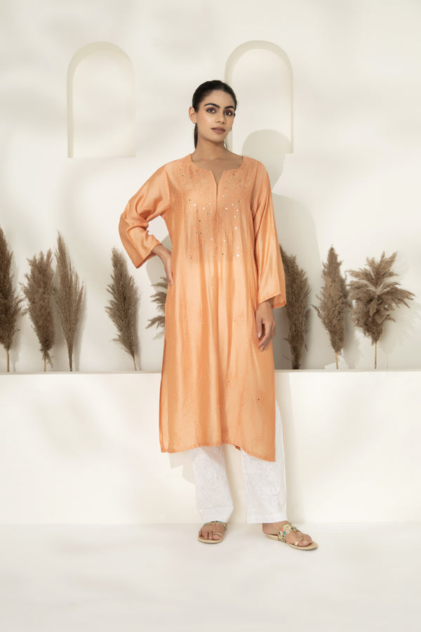 Lucknowi Chanderi Tunic  With Embroidered Pants