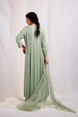 Hand Embroidered Organza High-Low Anarkali Set