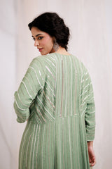 Hand Embroidered Organza High-Low Anarkali Set