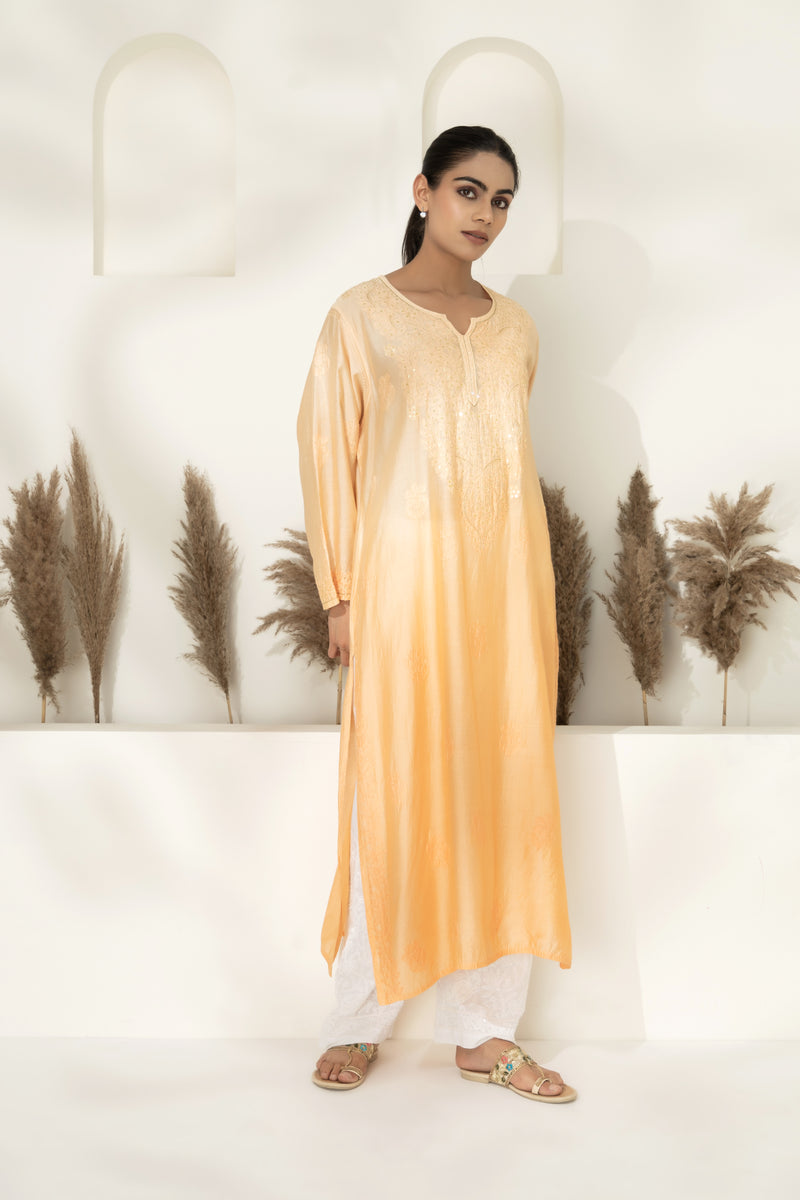 Ombre Lucknowi Tunic  With Embroidered Pants
