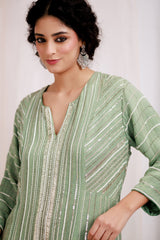 Hand Embroidered Organza High-Low Anarkali Set