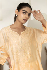 Peach Chikankari Embroidered Kurta