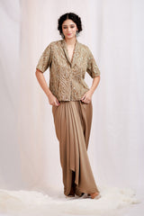 Embellished Jacket with Drape Skirt