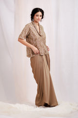 Embellished Jacket with Drape Skirt