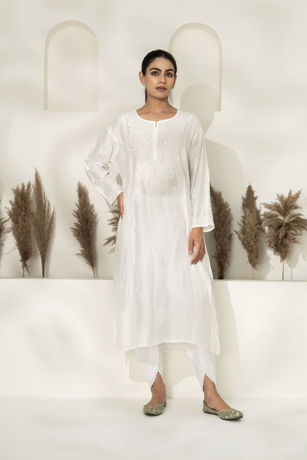 Lucknowi Chanderi Tunic  With Dhoti Pants