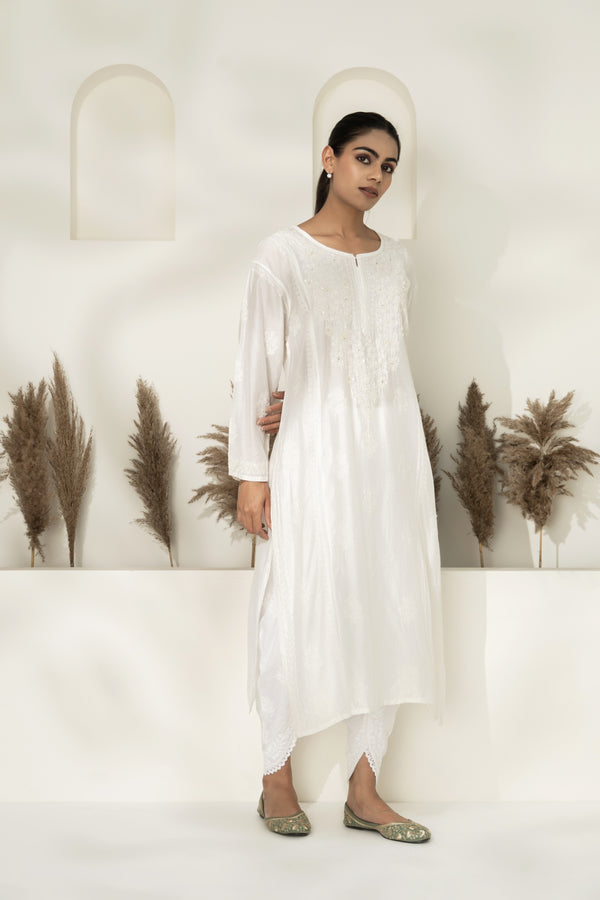 Lucknowi Chanderi Tunic  With Dhoti Pants