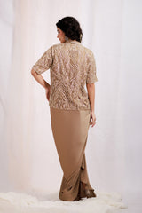 Embellished Jacket with Drape Skirt