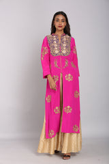 Silk Purple Embroidered Yoke Jacket With Kalidar Palazzo
