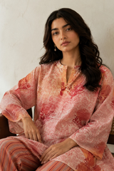 Block Printed Relaxed-fit kurta paired with coordinated striped pants