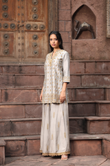 Grey Silk Sharara Set With Dori Embroidery