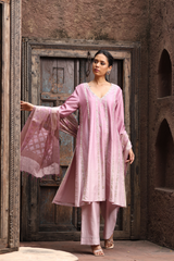 Peach Embroidered Kurta Set with Dupatta