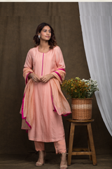 Peach Straight Kurta Set in Blush peach with Fine Pintucks Detailing