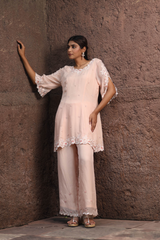 Kurta With Intricate Blush Pink Floral Thread and Sequin Embroidery Paired With Plazzo