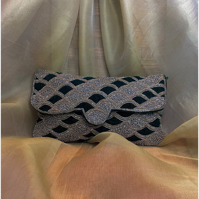 Velvet Embroidered Clutch Bag