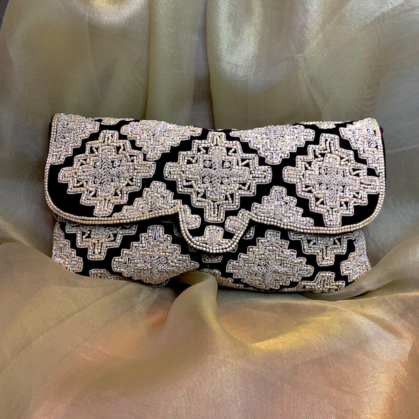 Velvet Embroidered Clutch Bag