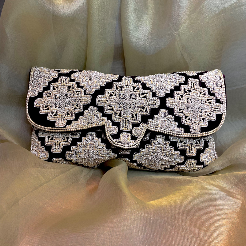 Velvet Embroidered Clutch Bag