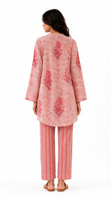 Block Printed Relaxed-fit kurta paired with coordinated striped pants