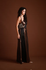 One-Shoulder Metallic Drape Gown