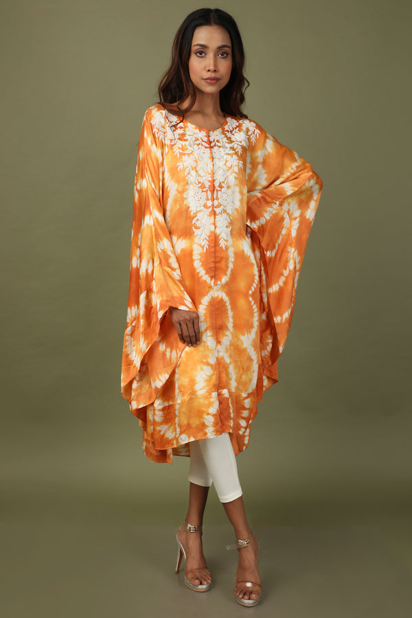 Shibori kaftan with dori embroidery