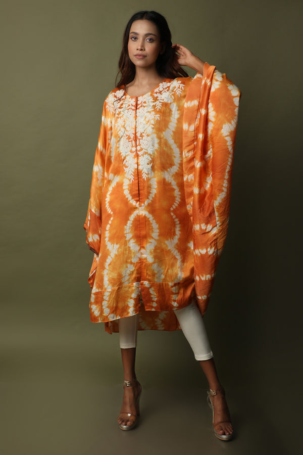 Shibori kaftan with dori embroidery