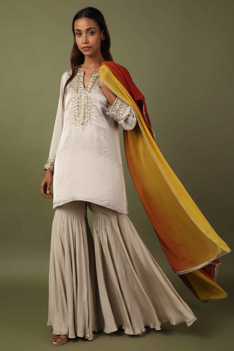 Hand Embroidered Sharara Set With Double Shaded Dupatta