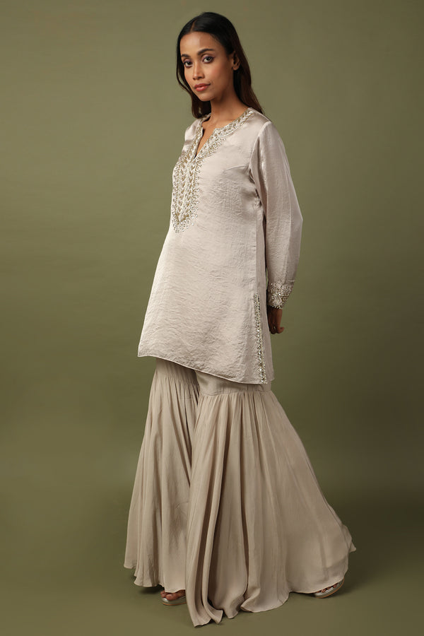 Hand Embroidered Sharara Set With Double Shaded Dupatta