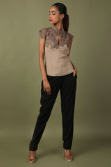 Light Brown Saddle Lace Top