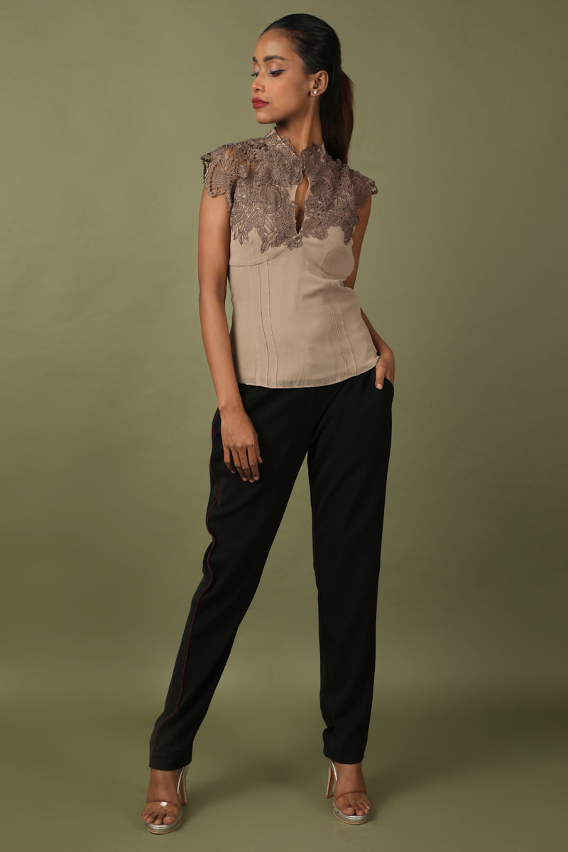 Light Brown Saddle Lace Top