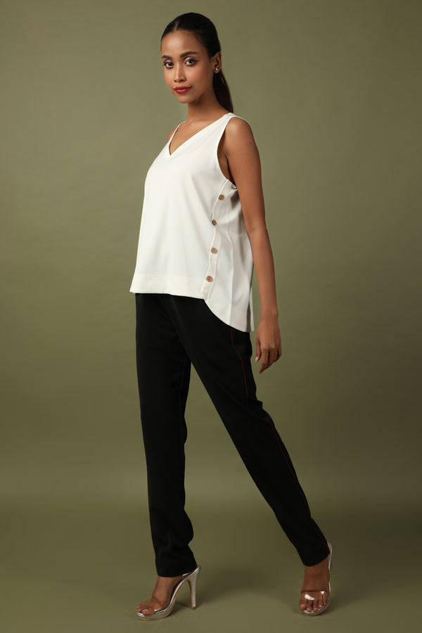 White Top With Wooden Button Detailing