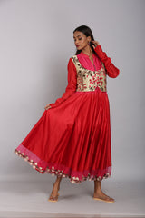 Chanderi Anarkali With Embroidered Jacket