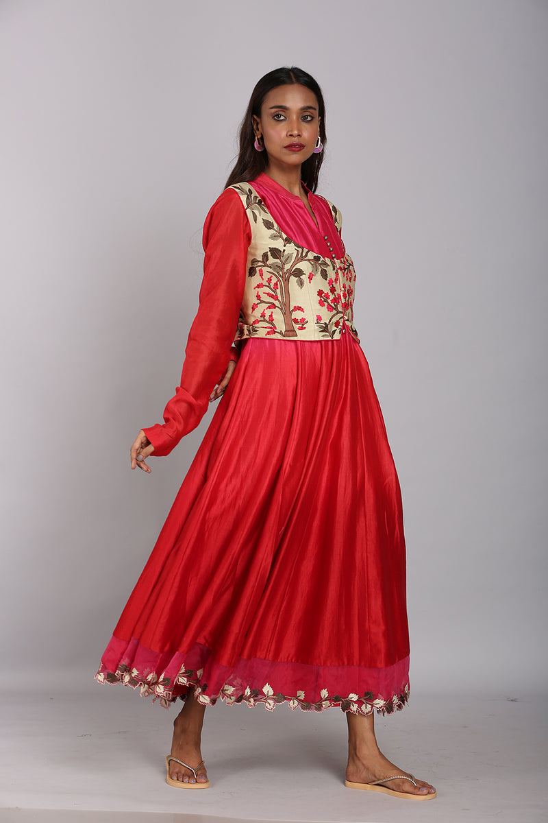 Chanderi Anarkali With Embroidered Jacket