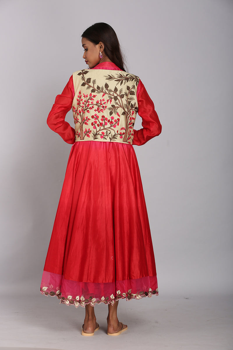 Chanderi Anarkali With Embroidered Jacket
