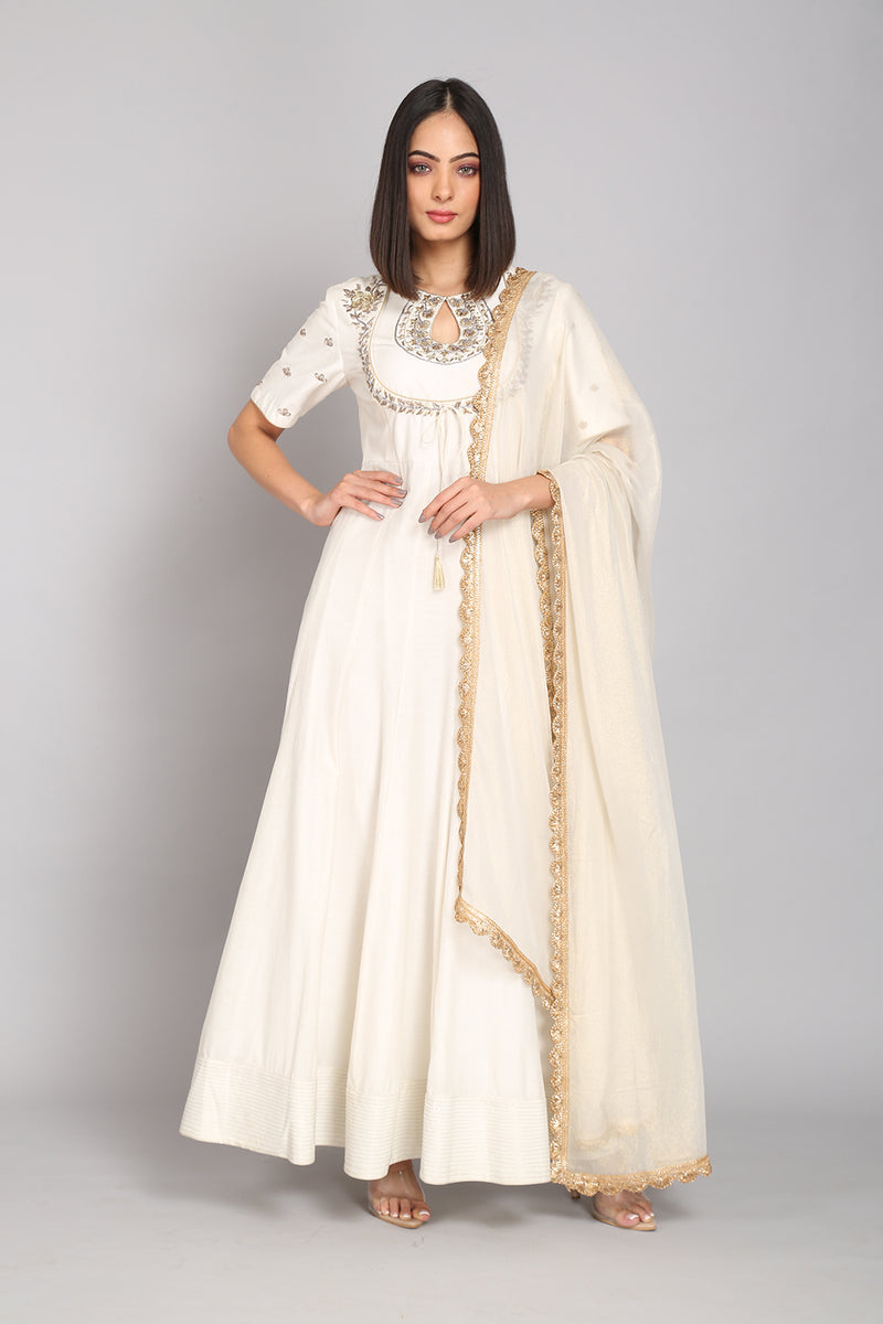 Hand Embroidered Keyhole Neck Anarkali