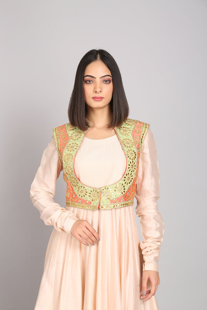 Silk Anarkali With Embroidered Crop Jacket