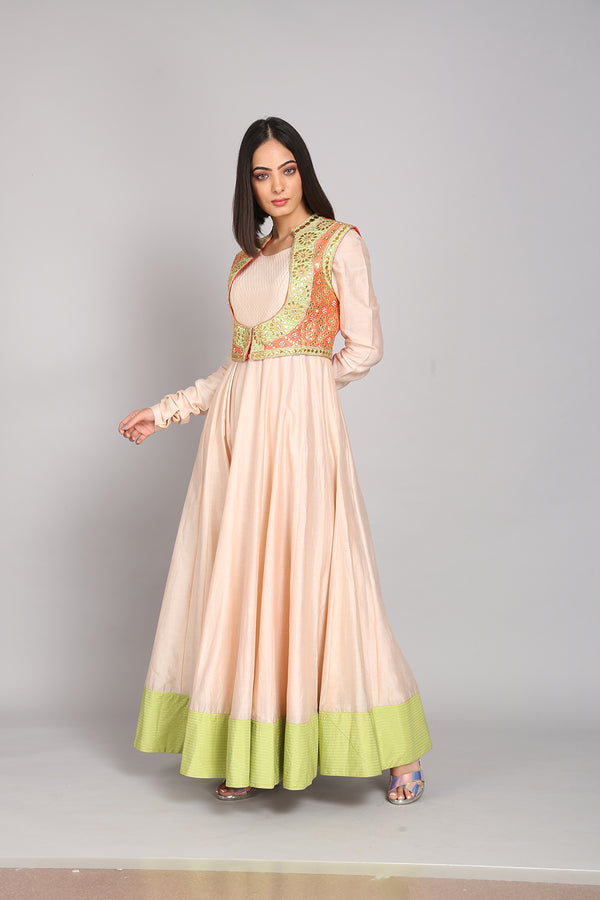 Silk Anarkali With Embroidered Crop Jacket