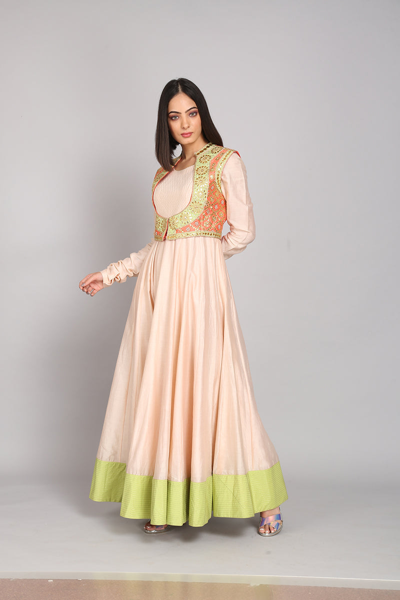 Silk Anarkali With Embroidered Crop Jacket