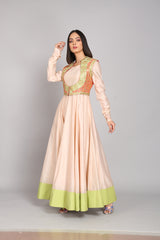 Silk Anarkali With Embroidered Crop Jacket