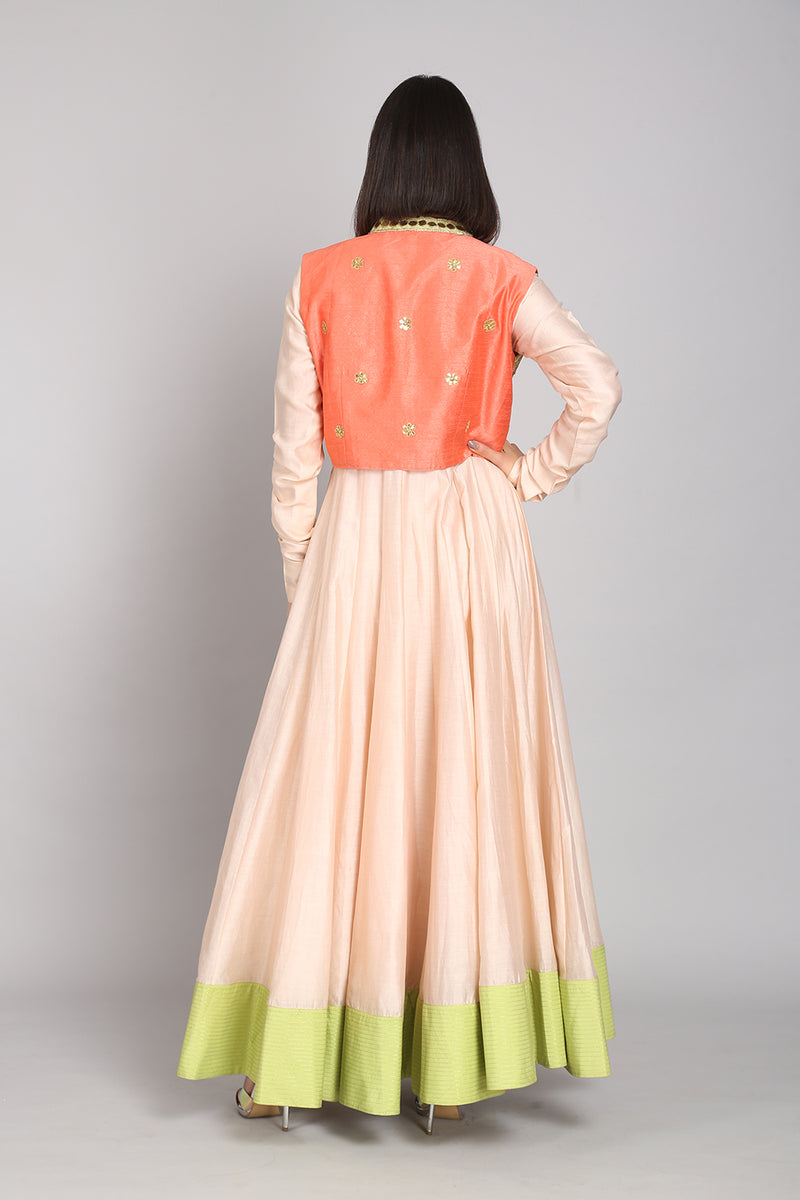 Silk Anarkali With Embroidered Crop Jacket