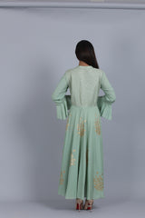Green anarkali with bell sleeves