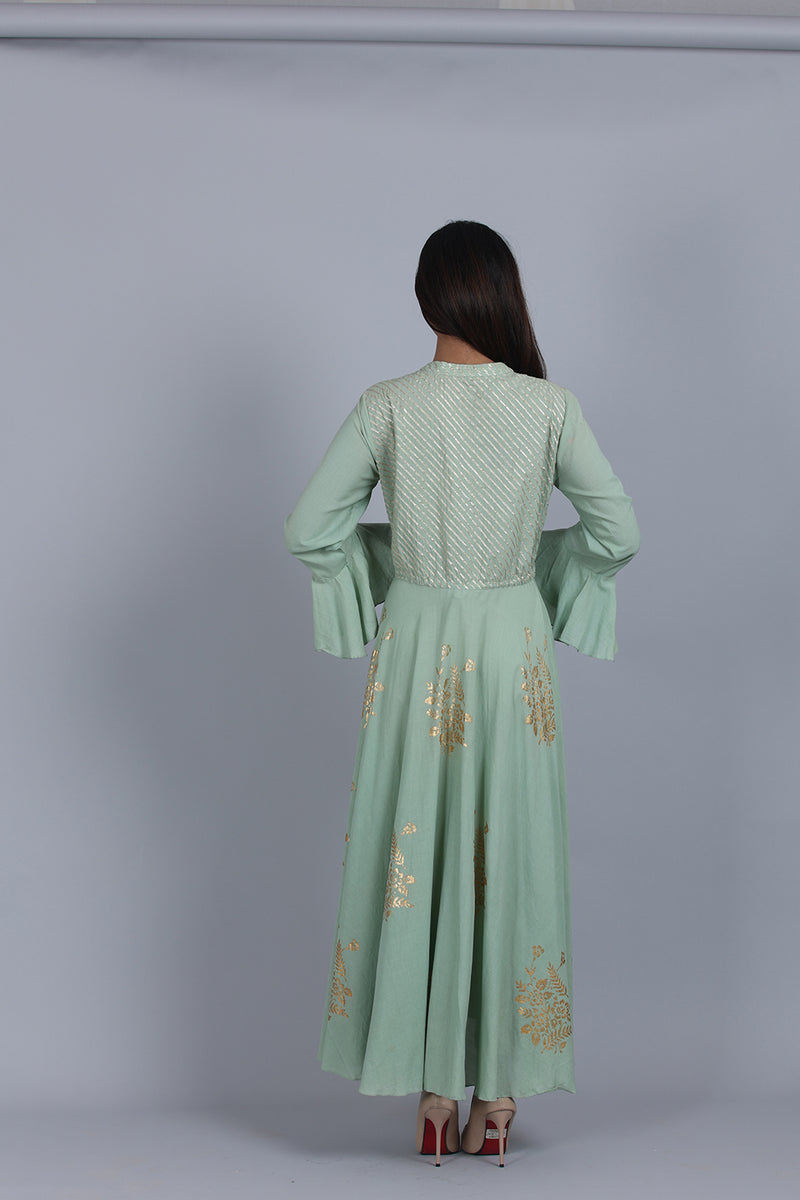 Green anarkali with bell sleeves