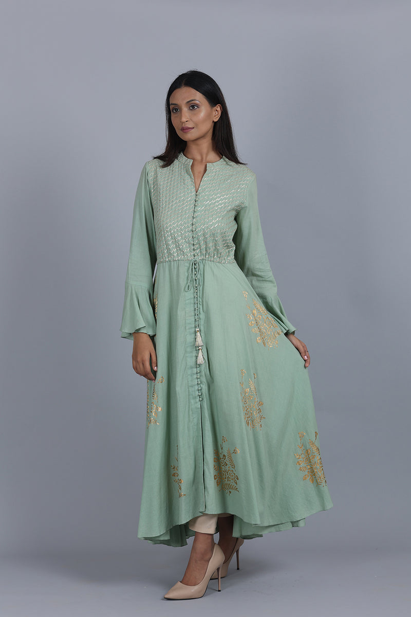 Green anarkali with bell sleeves