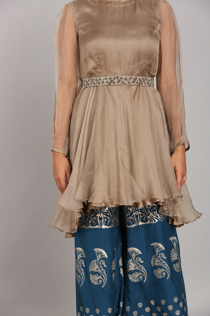 Foil Printed Plazo With Organza Tunic