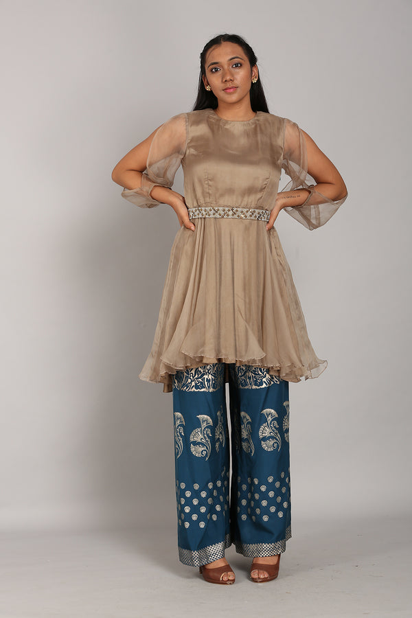 Foil Printed Plazo With Organza Tunic