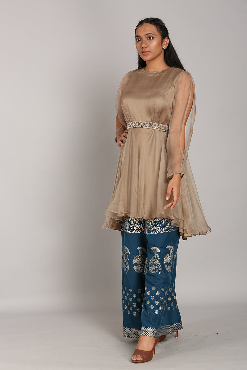 Foil Printed Plazo With Organza Tunic