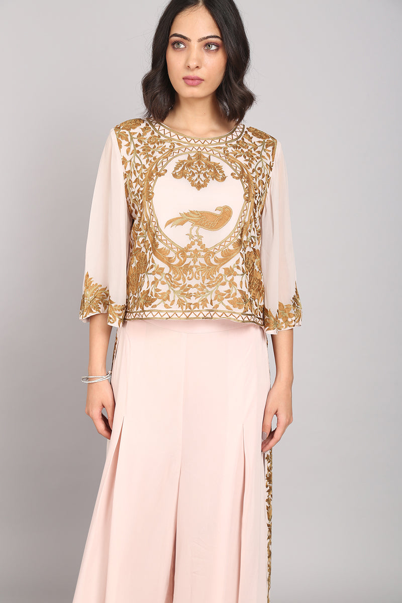 Blush Pink Asymmetrical Embroidered Co-ord Set